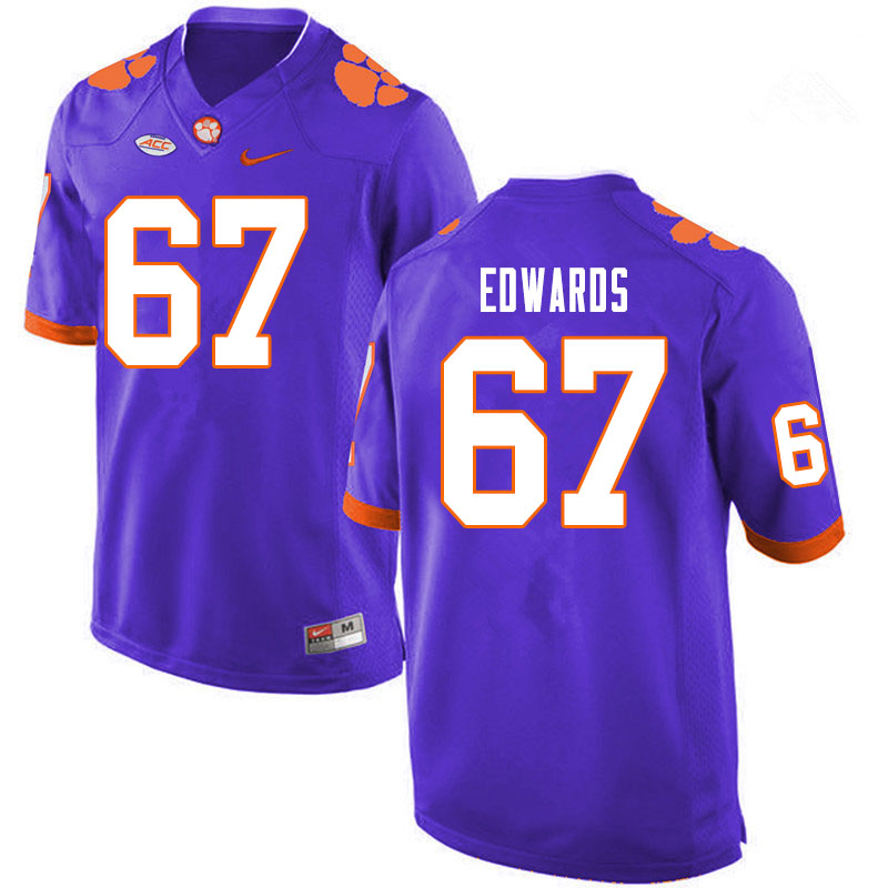 Men #67 Will Edwards Clemson Tigers College Football Jerseys Sale-Purple - Click Image to Close